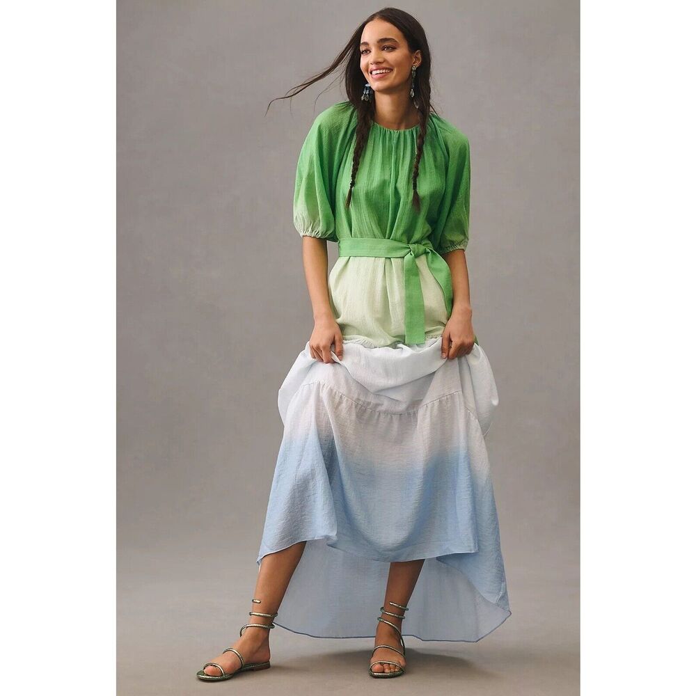 Anthropologie Green to Blue Ombre Midi Dress